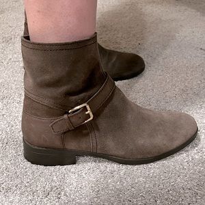 Cole Haan Indiana Waterproof gold buckle leather booties